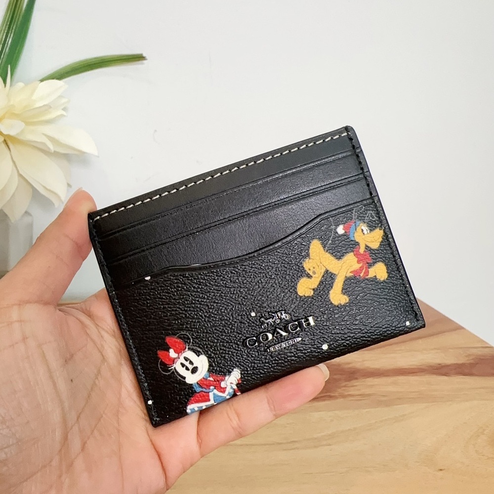 NWT Disney X Coach Slim Id Card Case With Holiday Print